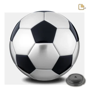 Football™ voetbal urn mat zwart & geborsteld zilver - Afbeelding 3