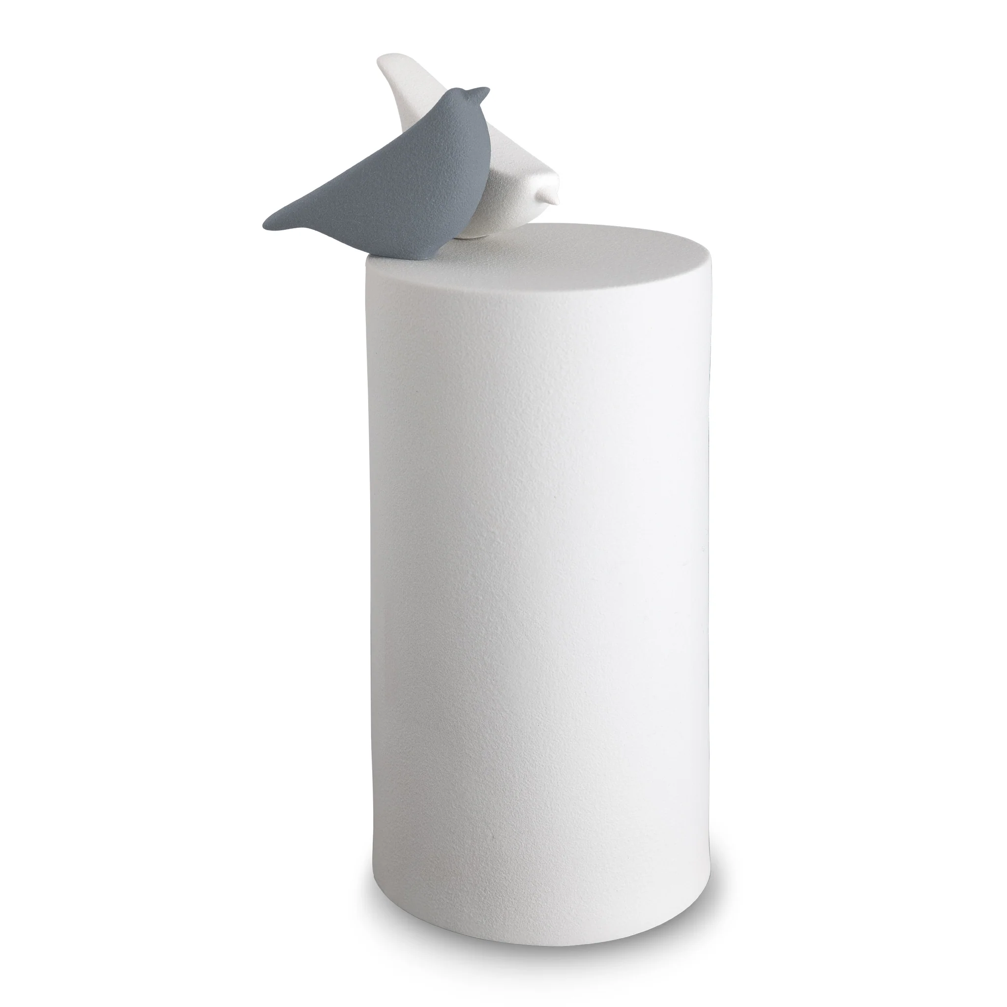 Zuil urn porselein vogels wit & grijs