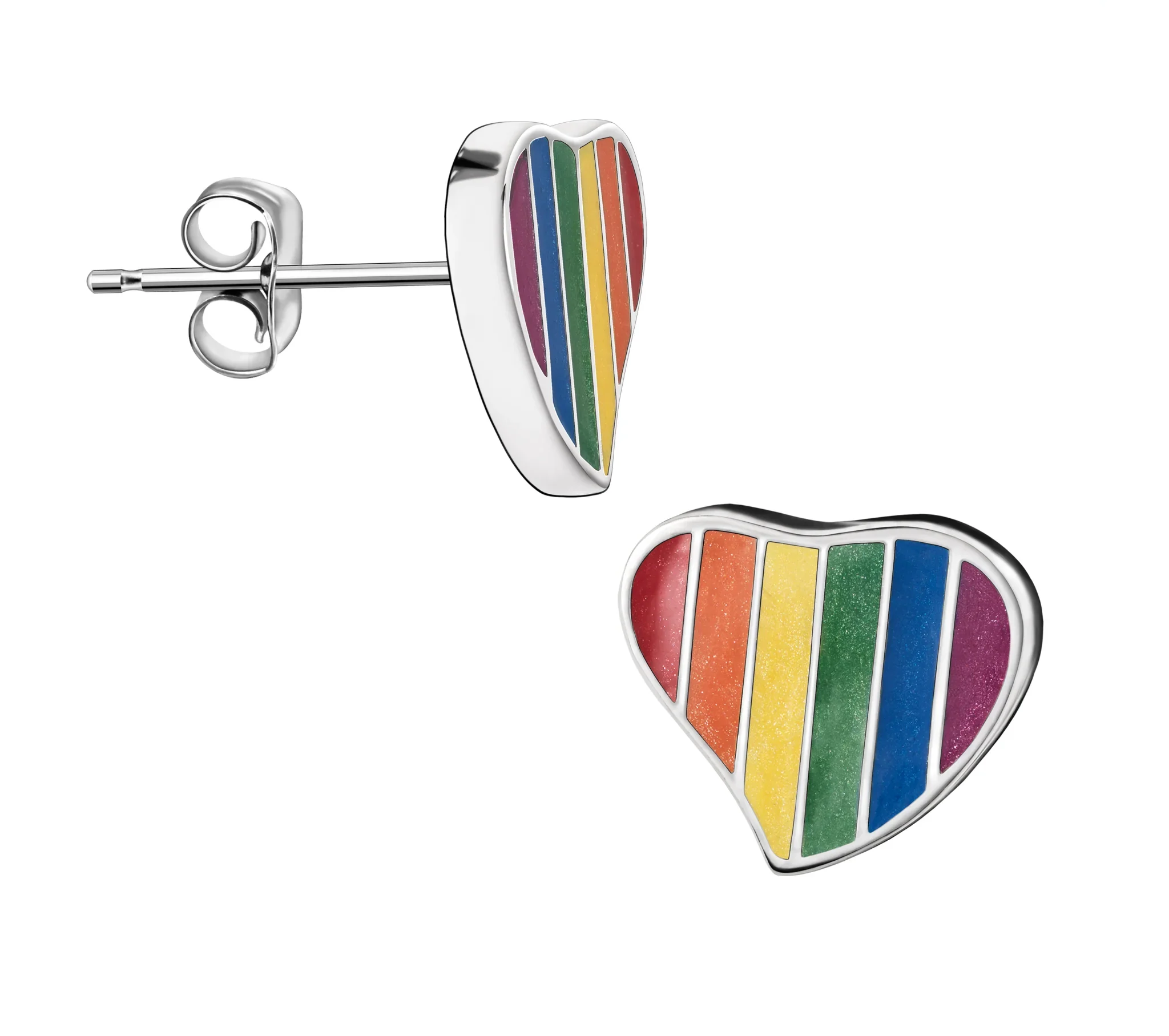 Leaning Heart™ Pride regenboog hart oorbellen zilver