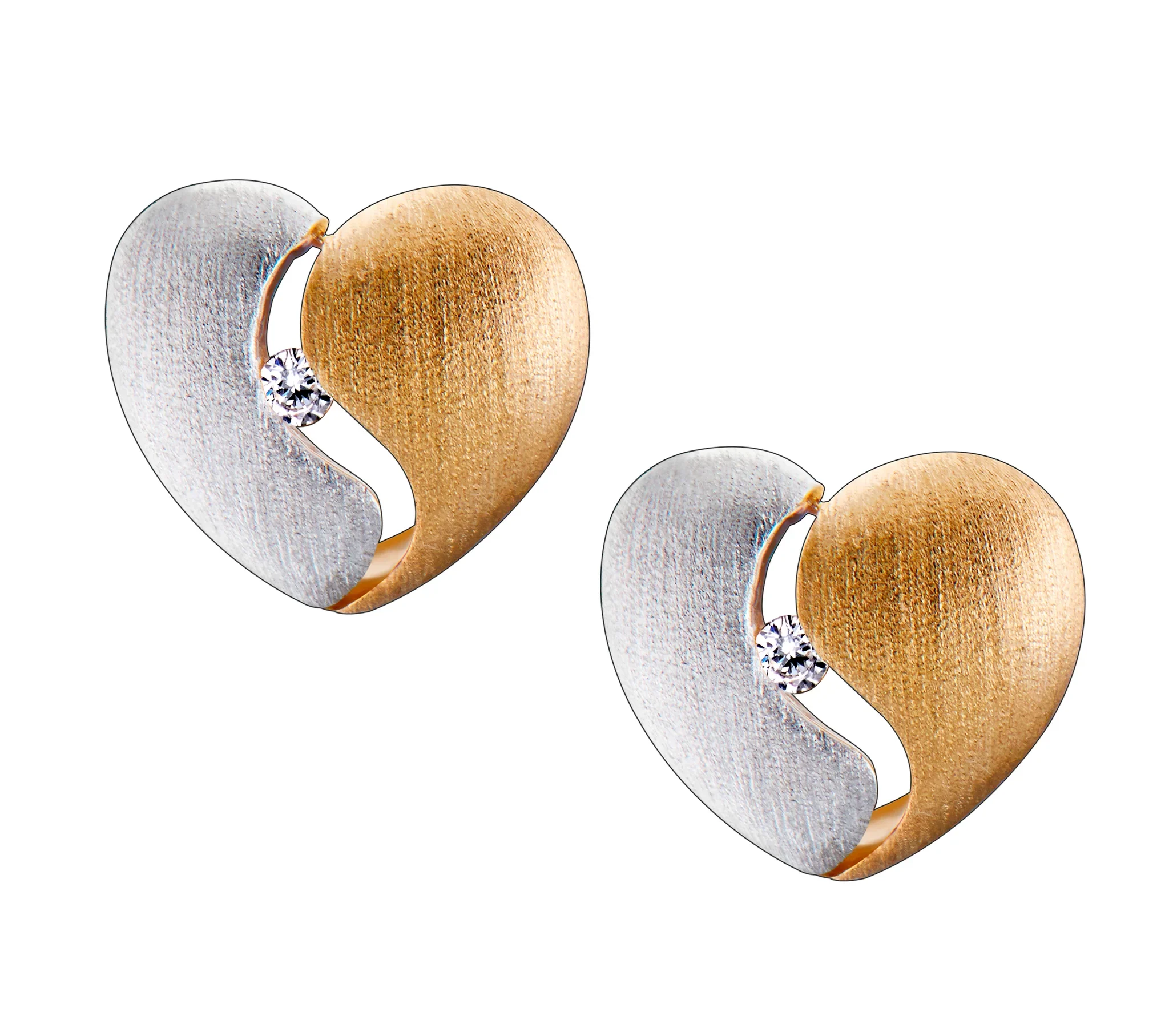 HeartFelt™ hart oorbellen zilver & goud verguld met zirkonia