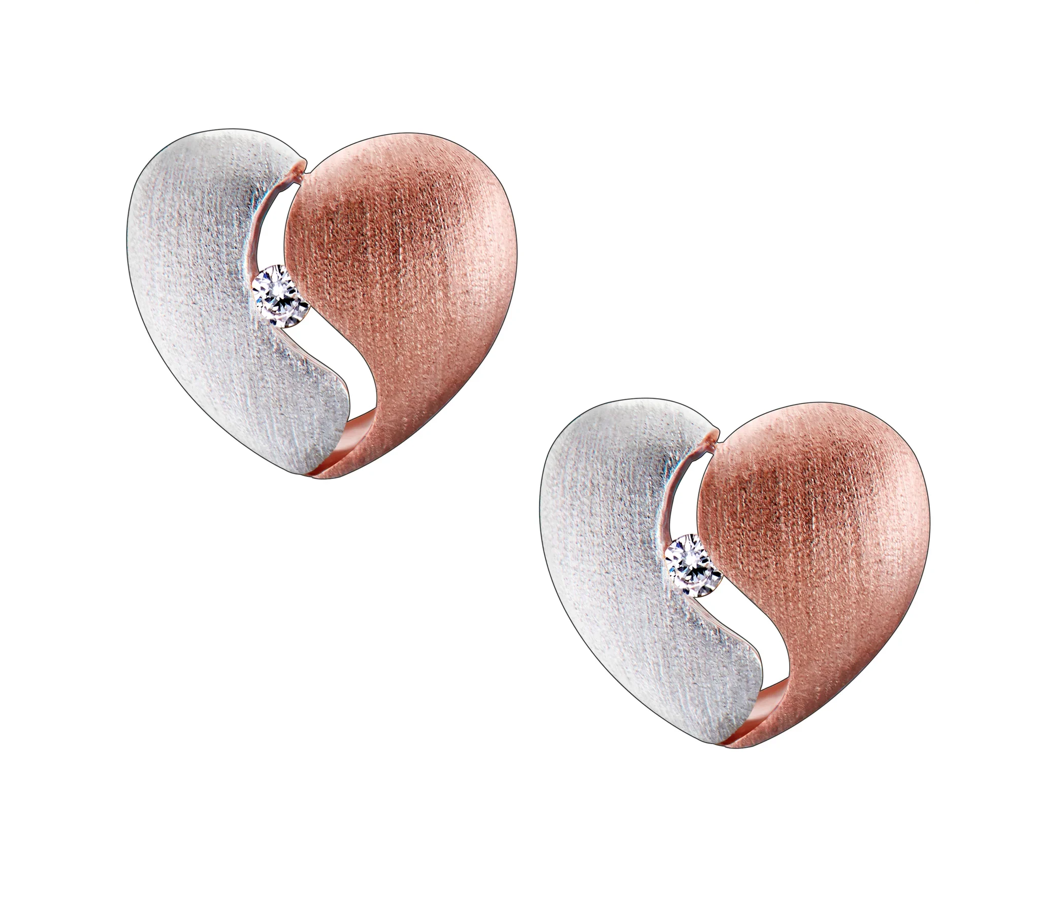 HeartFelt™ hart oorbellen zilver & roségoud verguld met zirkonia