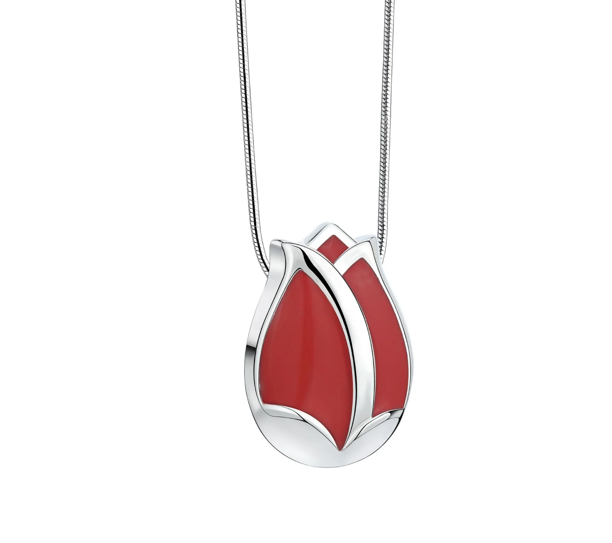 Tulip™ tulp ashanger/assieraad zilver met rood incl. collier