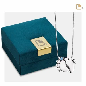 BabyFeet™ ashanger/assieraad babyvoetjes zilver met blauwe zirkonia incl. collier - Afbeelding 5