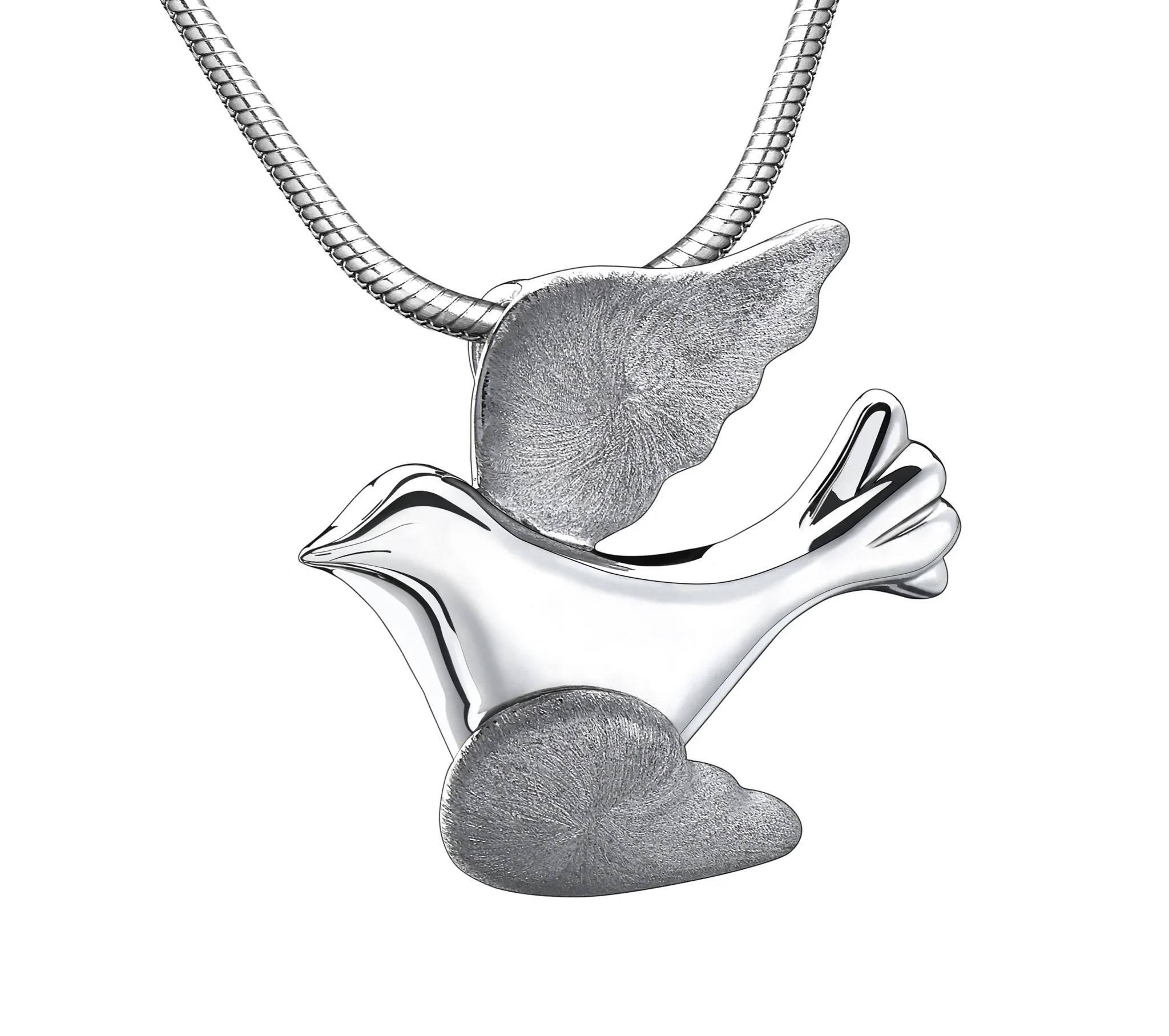 FlyingDove™ duif ashanger/assieraad zilver incl. collier