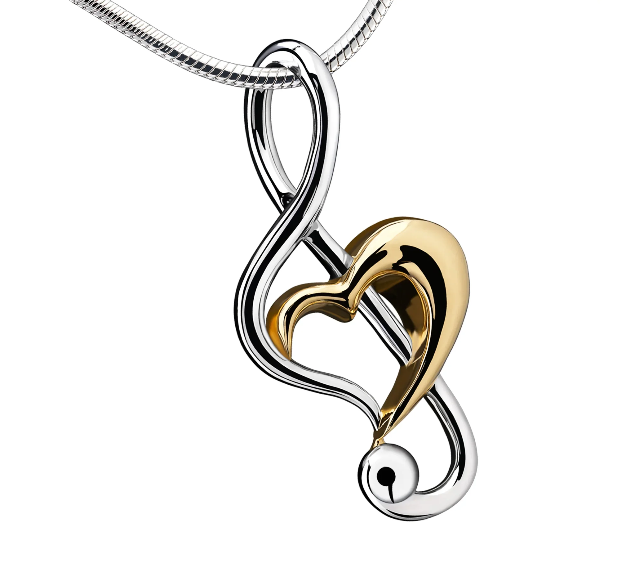 TrebleClef™ muzieksleutel ashanger/assieraad zilver & goud incl. collier