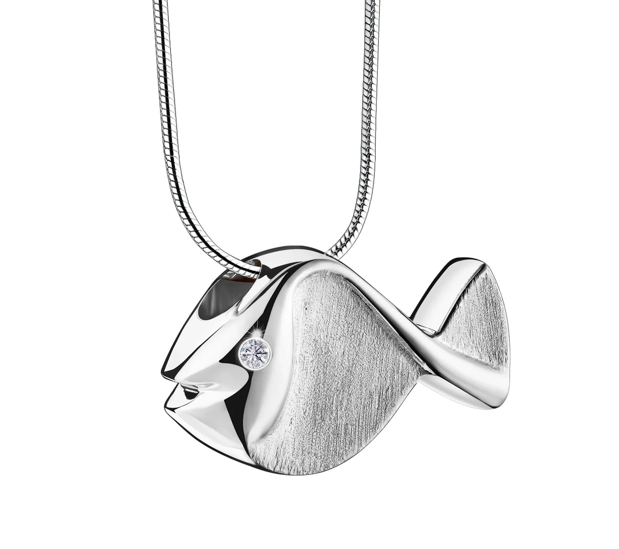 Fish™ ashanger/assieraad vis zilver met zirkonia incl. collier