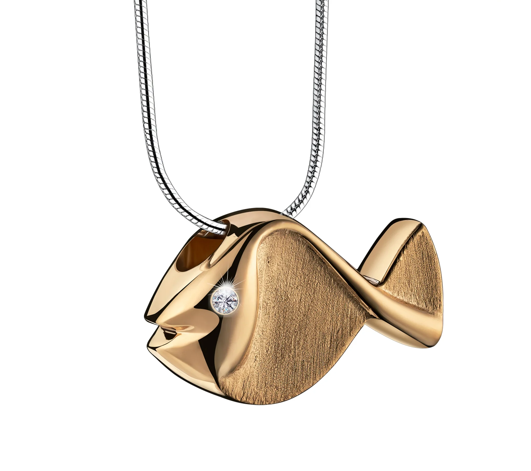 Fish™ ashanger/assieraad vis goud verguld met zirkonia incl. collier