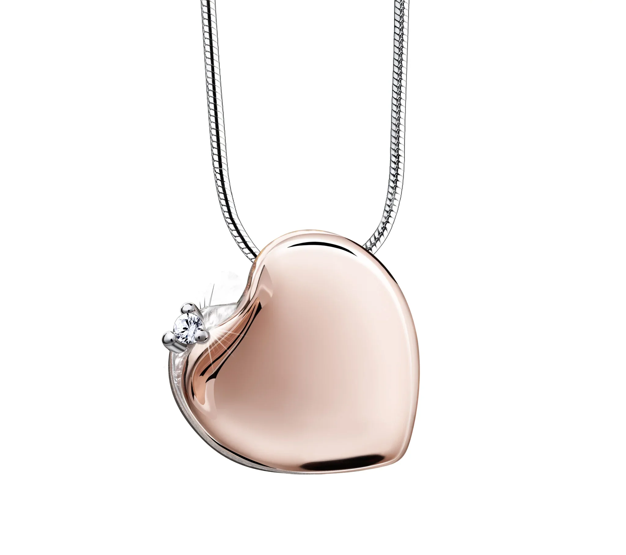 Leaning Heart™ ashanger/assieraad hart rosé - zirkonia incl. collier