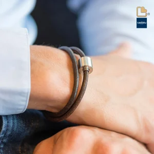 Heren as armband/assieraad leer zwart & RVS ashouder - Afbeelding 4