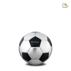 Football™ voetbal mini-urn mat zwart & geborsteld zilver - Afbeelding 3