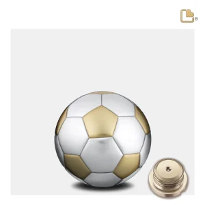 Football™ voetbal mini-urn geborsteld goud & geborsteld zilver - Afbeelding 3