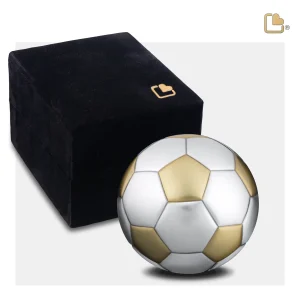 Football™ voetbal mini-urn geborsteld goud & geborsteld zilver - Afbeelding 4