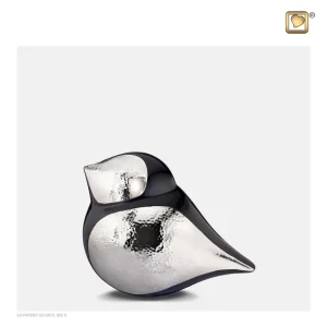 SoulBird™ vogel mini-urn midnight & gehamerd zilver (mannetje) - Afbeelding 4