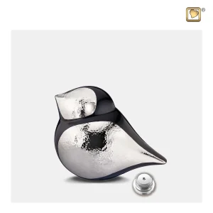 SoulBird™ vogel mini-urn midnight & gehamerd zilver (mannetje) - Afbeelding 3