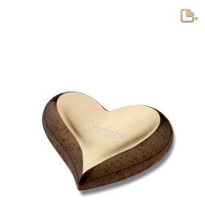 Hart mini-urn gespikkeld kastanjebruin & geborsteld goud - Afbeelding 4