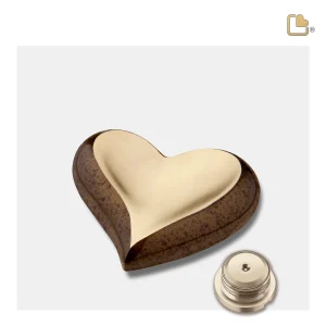 Hart mini-urn gespikkeld kastanjebruin & geborsteld goud - Afbeelding 3