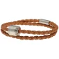 Heren as armband/assieraad gevlochten leer cognac & RVS ashouder