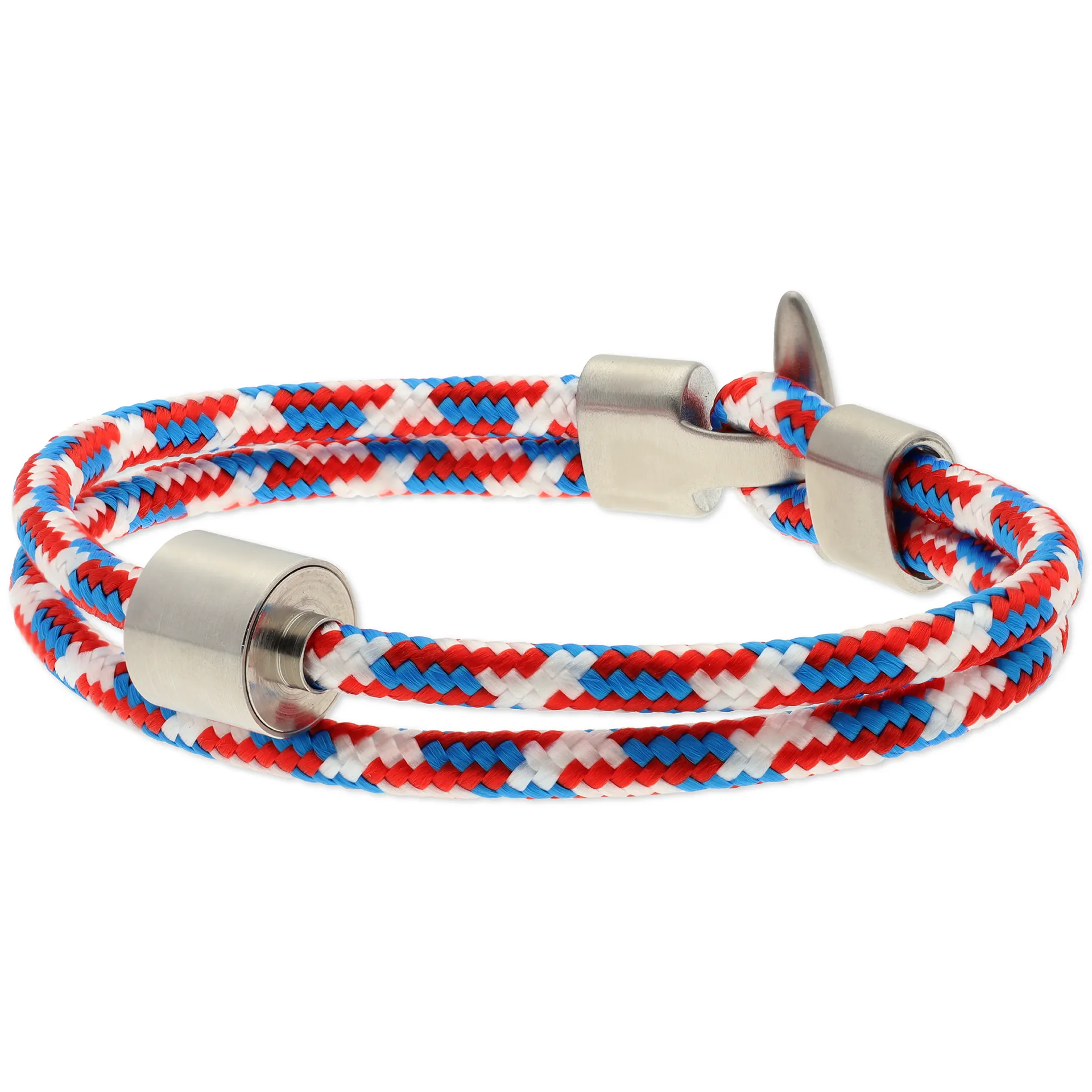 Heren as armband/assieraad koord tommy rood-blauw & RVS ashouder