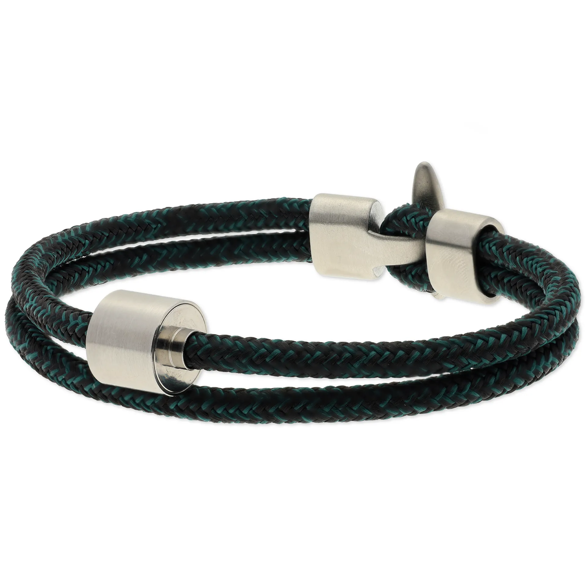 Heren as armband/assieraad koord zwart-petrol & RVS ashouder