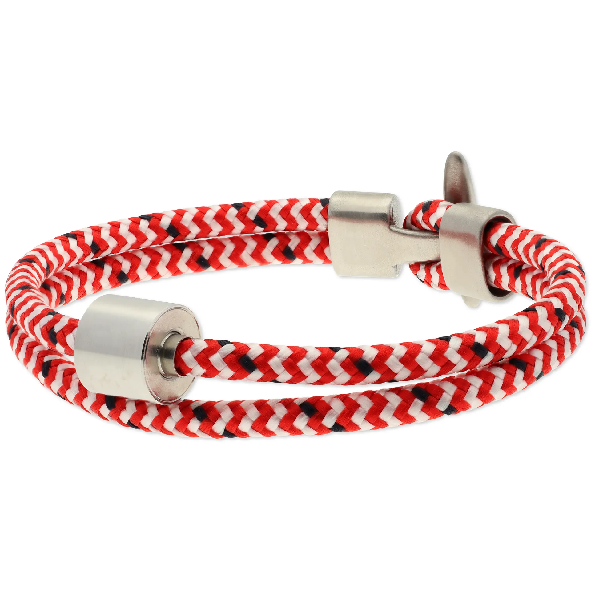 Heren as armband/assieraad koord rood-wit & RVS ashouder