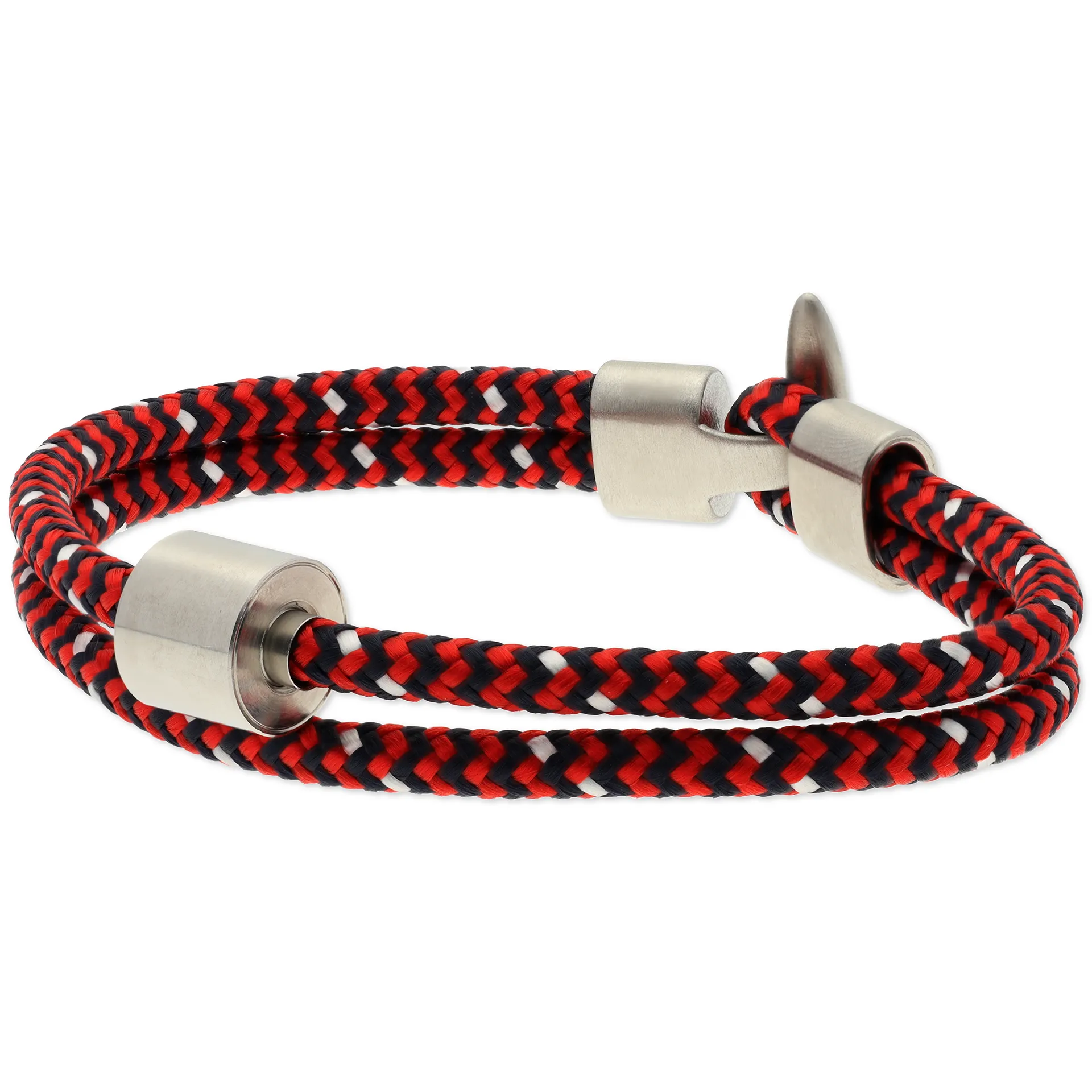 Heren as armband/assieraad koord rood-zwart & RVS ashouder