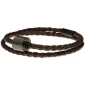 Heren as armband/assieraad gevlochten leer bruin & RVS ashouder