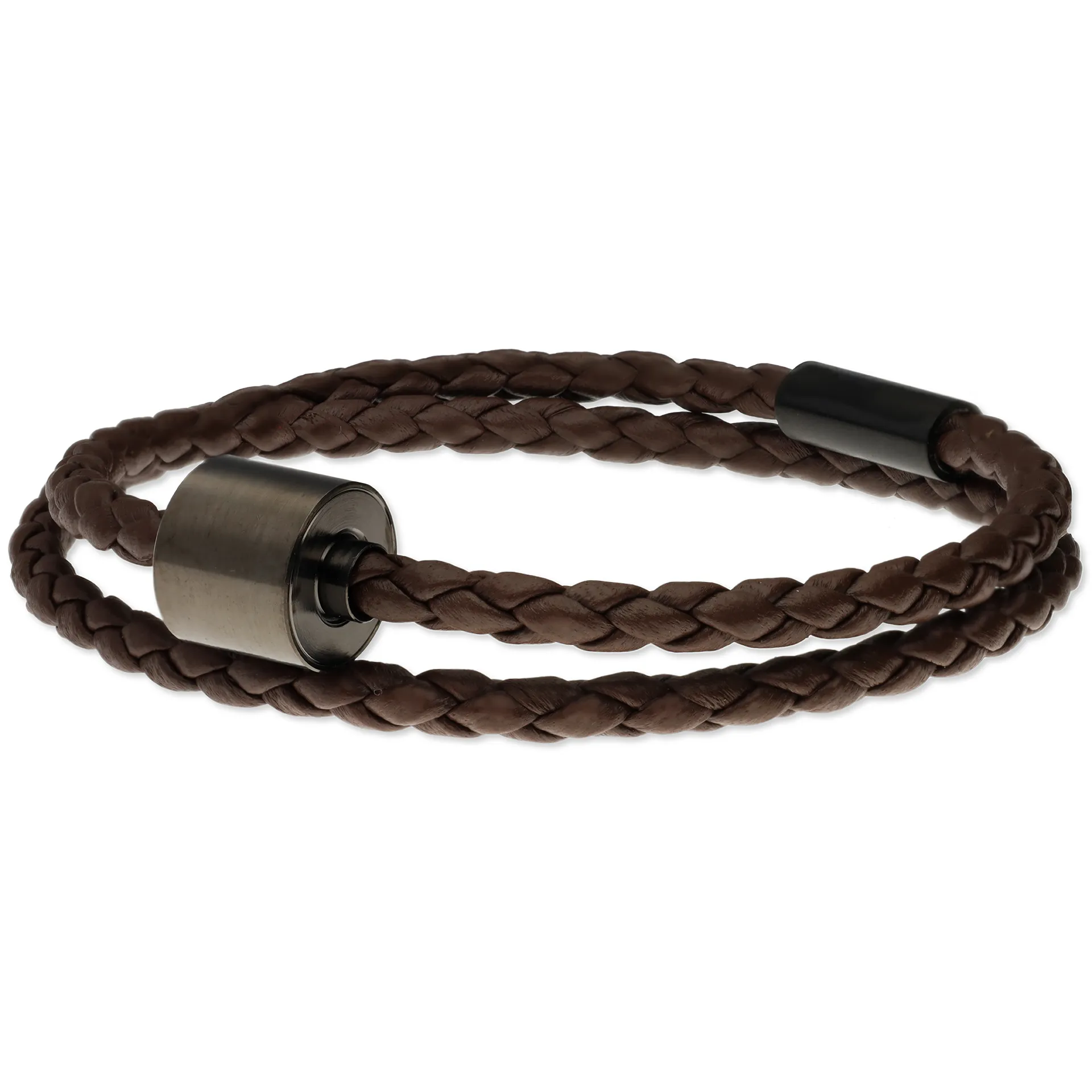 Heren as armband/assieraad gevlochten leer bruin & RVS ashouder