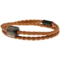 Heren as armband/assieraad gevlochten leer cognac & RVS ashouder