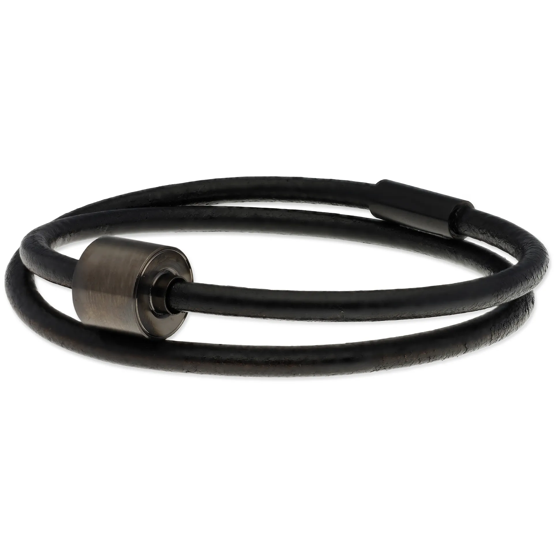 Heren as armband/assieraad leer zwart & RVS ashouder
