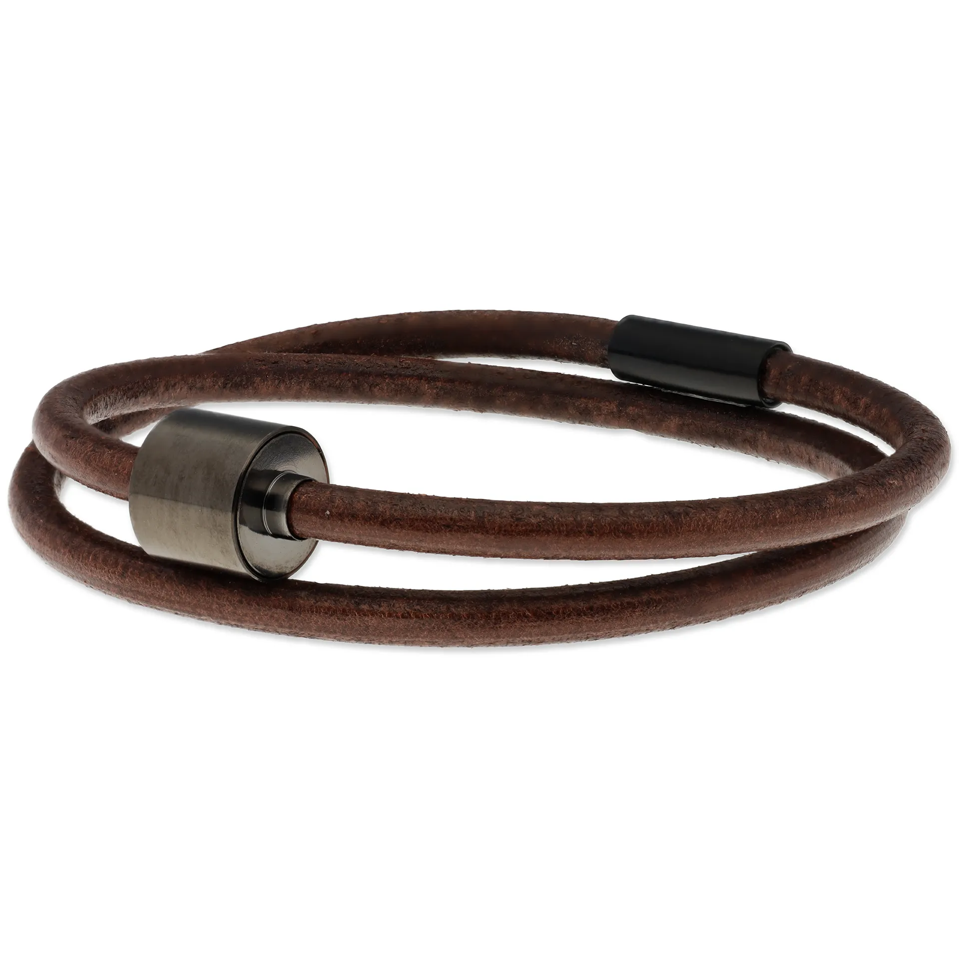 Heren as armband/assieraad leer bruin & RVS ashouder