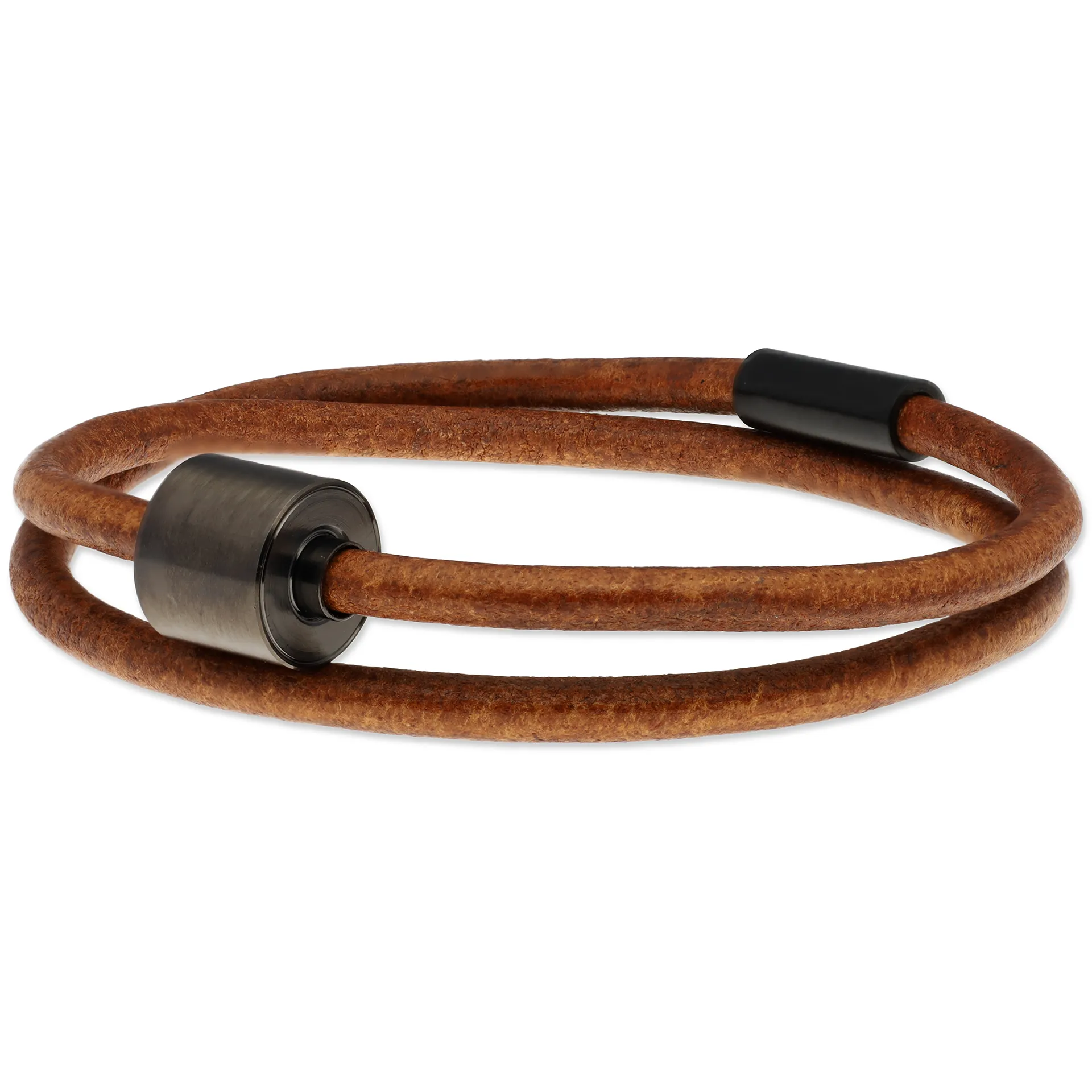 Heren as armband/assieraad leer cognac & RVS ashouder