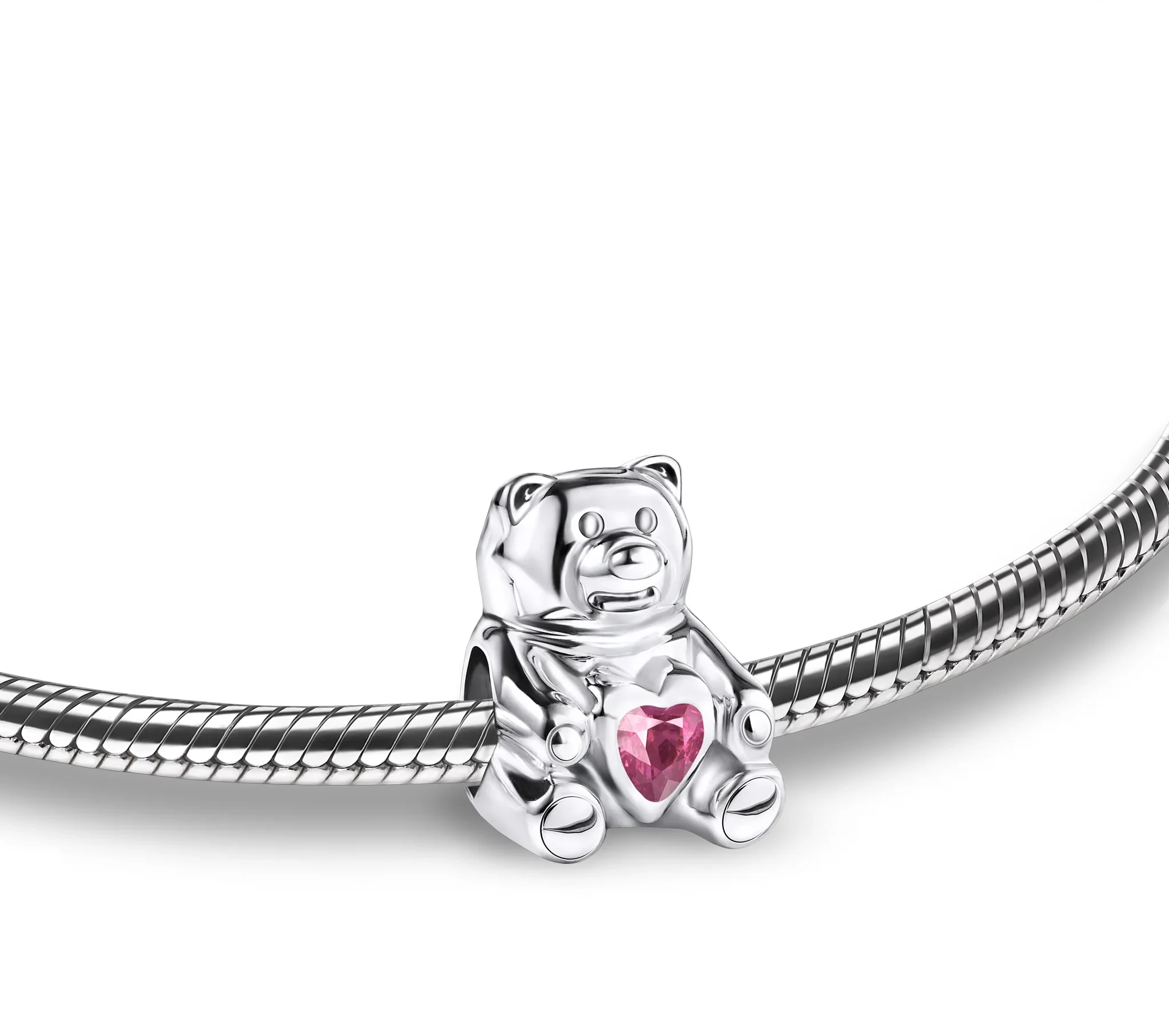 CuddleBear™ asbedel/assieraad zilver beertje met roze zirkonia