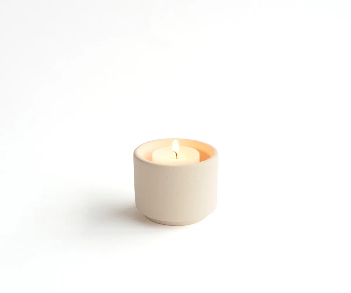 Keramische mini urn theelichthouder Helios beige engobe