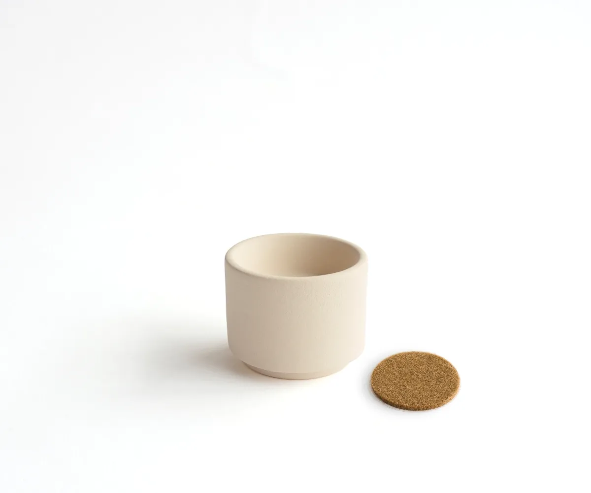 Keramische mini urn theelichthouder Helios beige engobe open