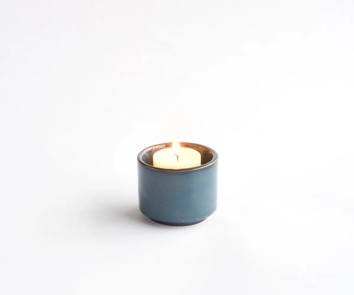 Keramische mini urn theelichthouder Helios groen & blauw