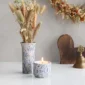 Keramische mini urn theelichthouder Helios wit & blauw gespikkeld met vaasje