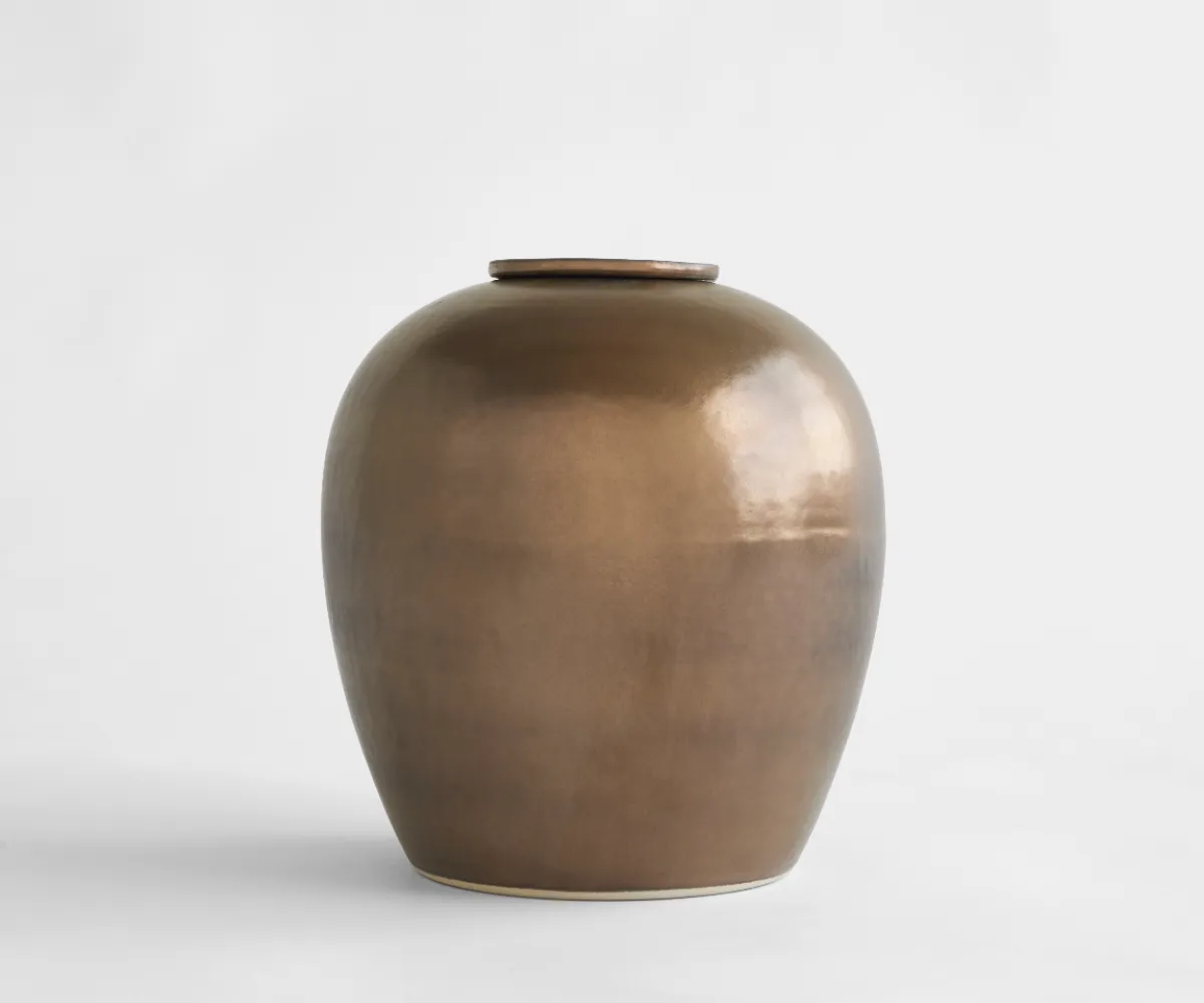 Keramische urn Verno koperkleurig metallic keramiek