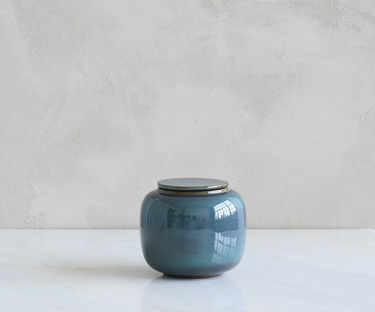Keramische kleine urn Seres groen & blauw keramiek