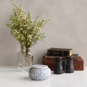 Keramische mini urn Seres wit & blauw gespikkeld keramiek 2