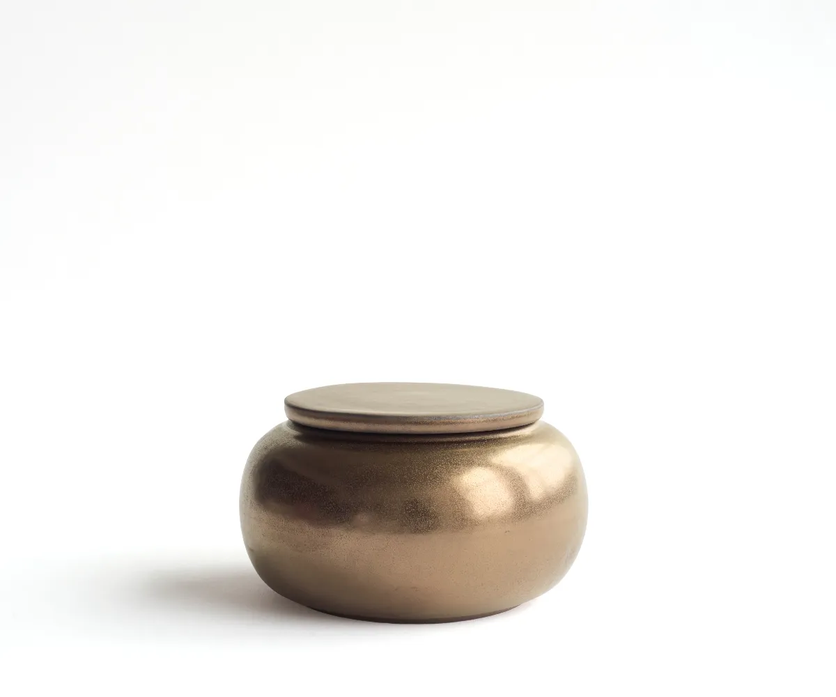Keramische mini urn Seres koperkleurig metallic keramiek