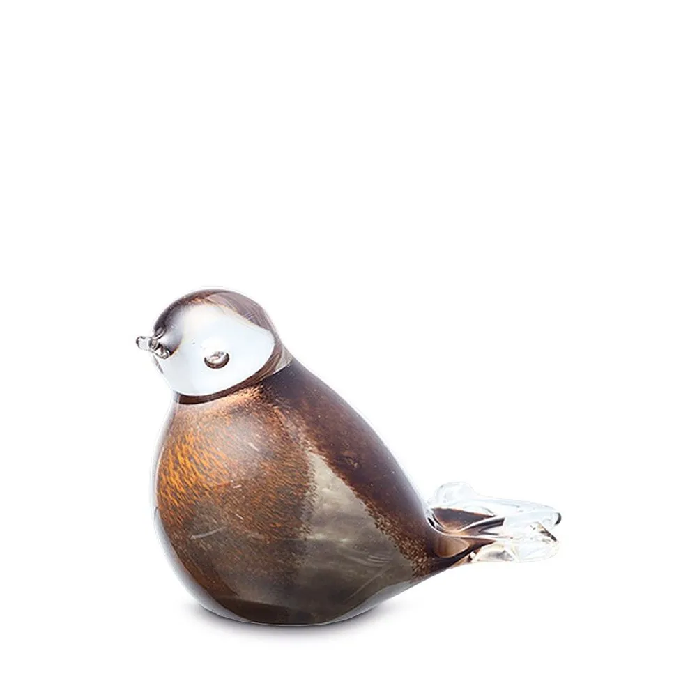 Mini urn vogel roodborstje bruin/oranje kristalglas
