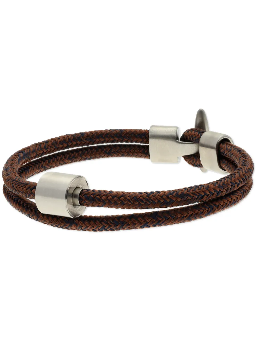 Heren as armband/assieraad koord bruin-blauw & RVS ashouder