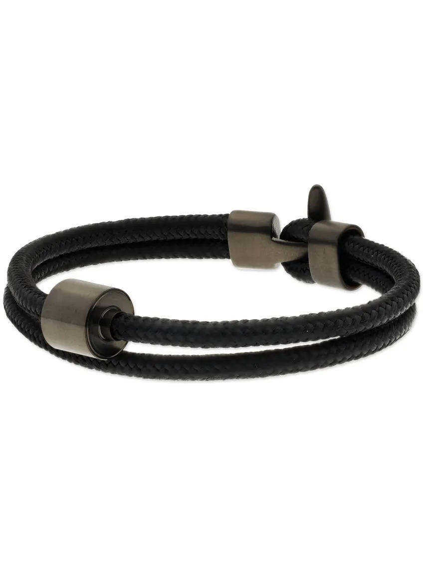 Heren as armband/assieraad koord zwart & RVS ashouder