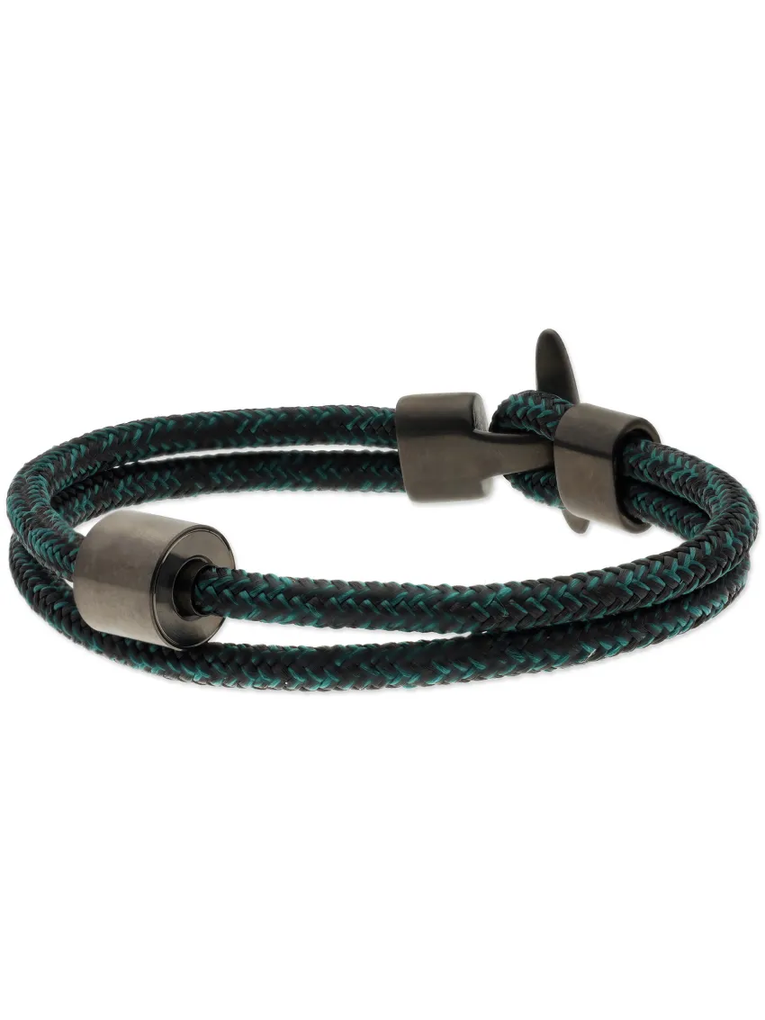 Heren as armband/assieraad koord zwart-petrol & RVS ashouder