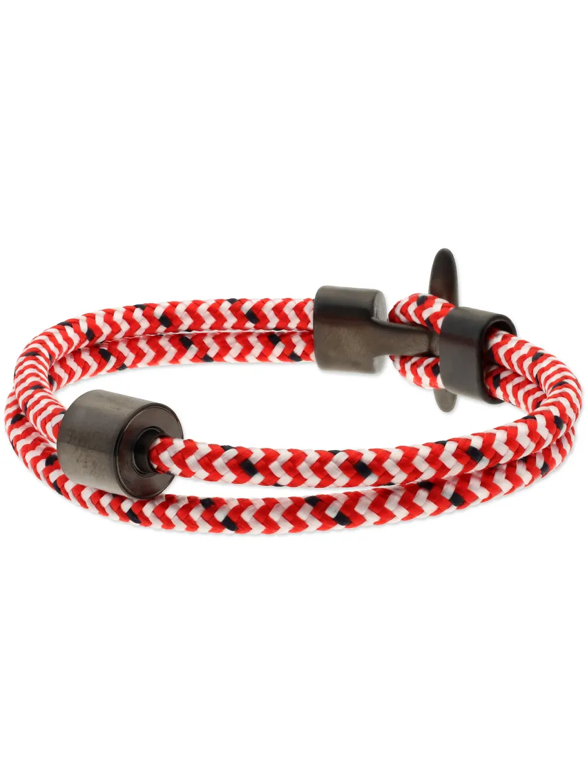 Heren as armband/assieraad koord rood-wit & RVS ashouder