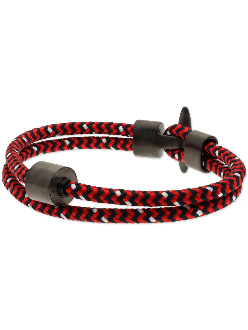 Heren as armband/assieraad koord rood-zwart & RVS ashouder