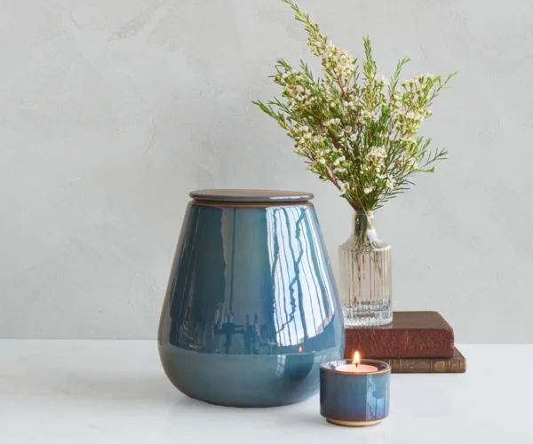 Keramische urn Athos groen & blauw keramiek 2