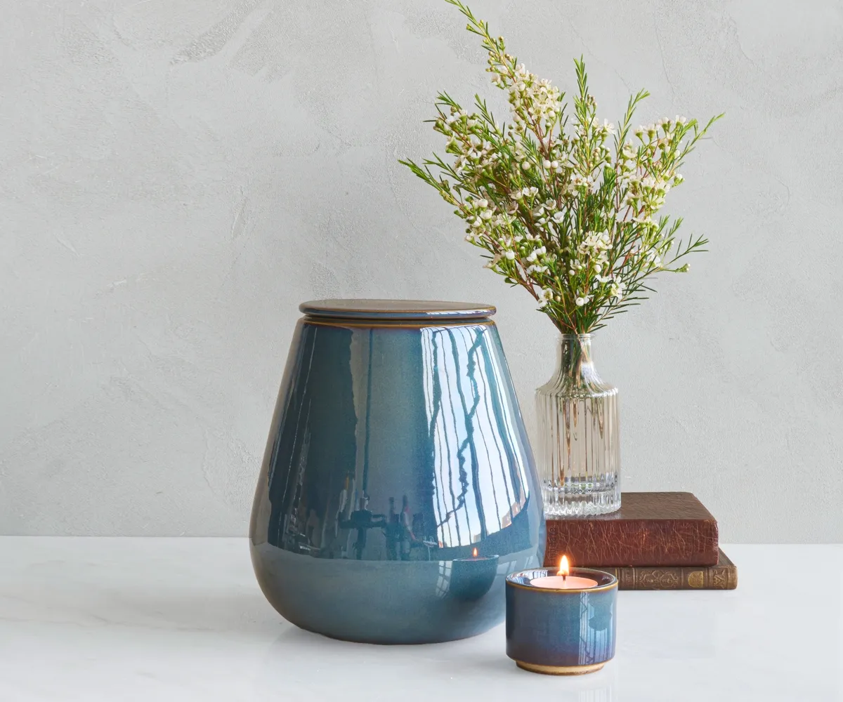 Keramische urn Athos groen & blauw keramiek 2