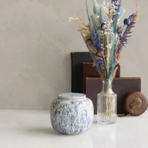 Keramische kleine urn Seres wit & blauw gespikkeld keramiek 2