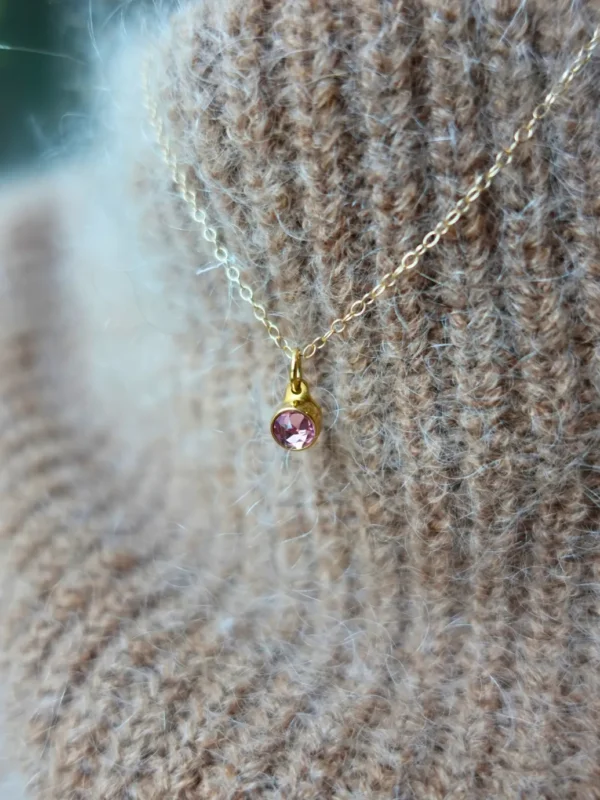 Birthstone ashanger / assieraad oktober roze toermalijn goud model